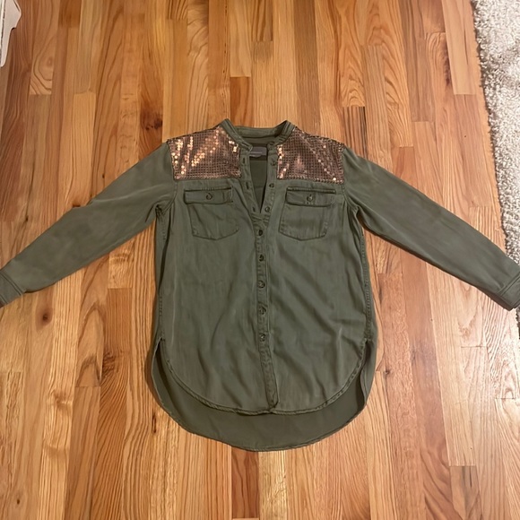 Anthropologie Sequin Button Down Loose Fitting Shirt - Picture 4 of 8
